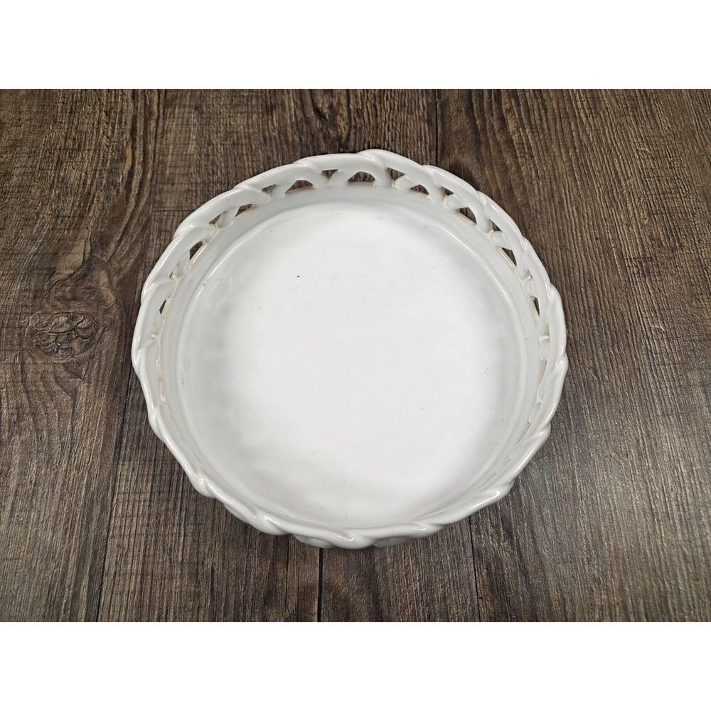Partylite White Lattice 3 Wick Holder Rare White Basket Plate Bowl Portugal - Picture 2 of 4